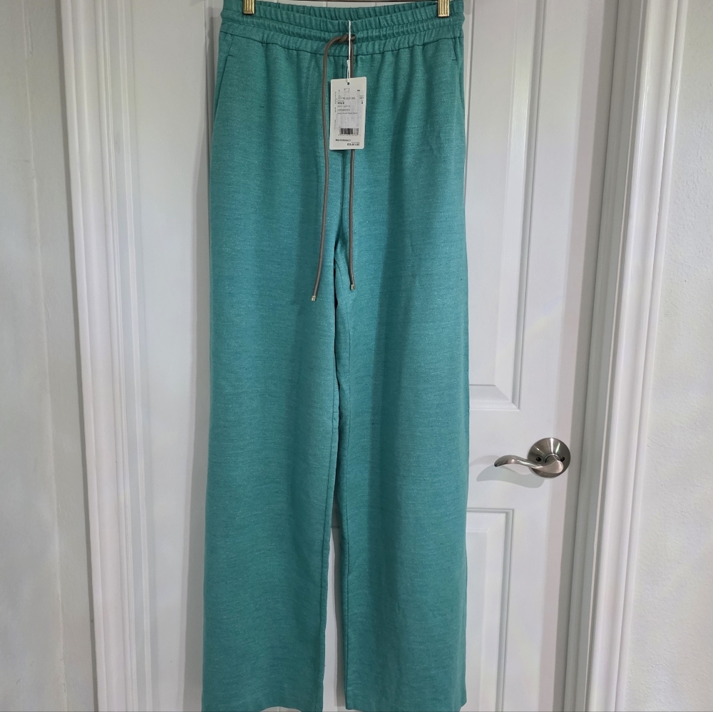 NWT MaxMara Linen Wide Leg Trousers Sweats Joggers Sz‎ 8 Green - Picture 2 of 7